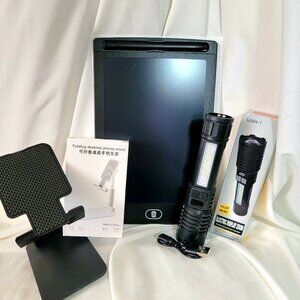 Electronic Bundle of 3, Writing Tablet w/ Erase, Zoom Flashlight, Phone Holder